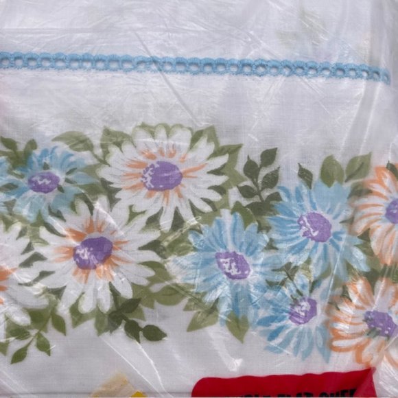 Vintage Morgan Jones Flower Floral Maytime Double Flat Sheet Blue Muslin USA - Picture 5 of 5